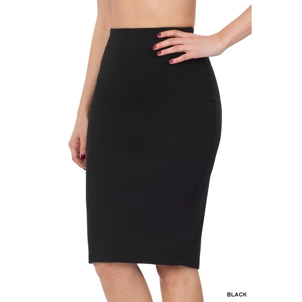 Zenana Premium Cotton Basic Knee Skirt‎ Black Medium